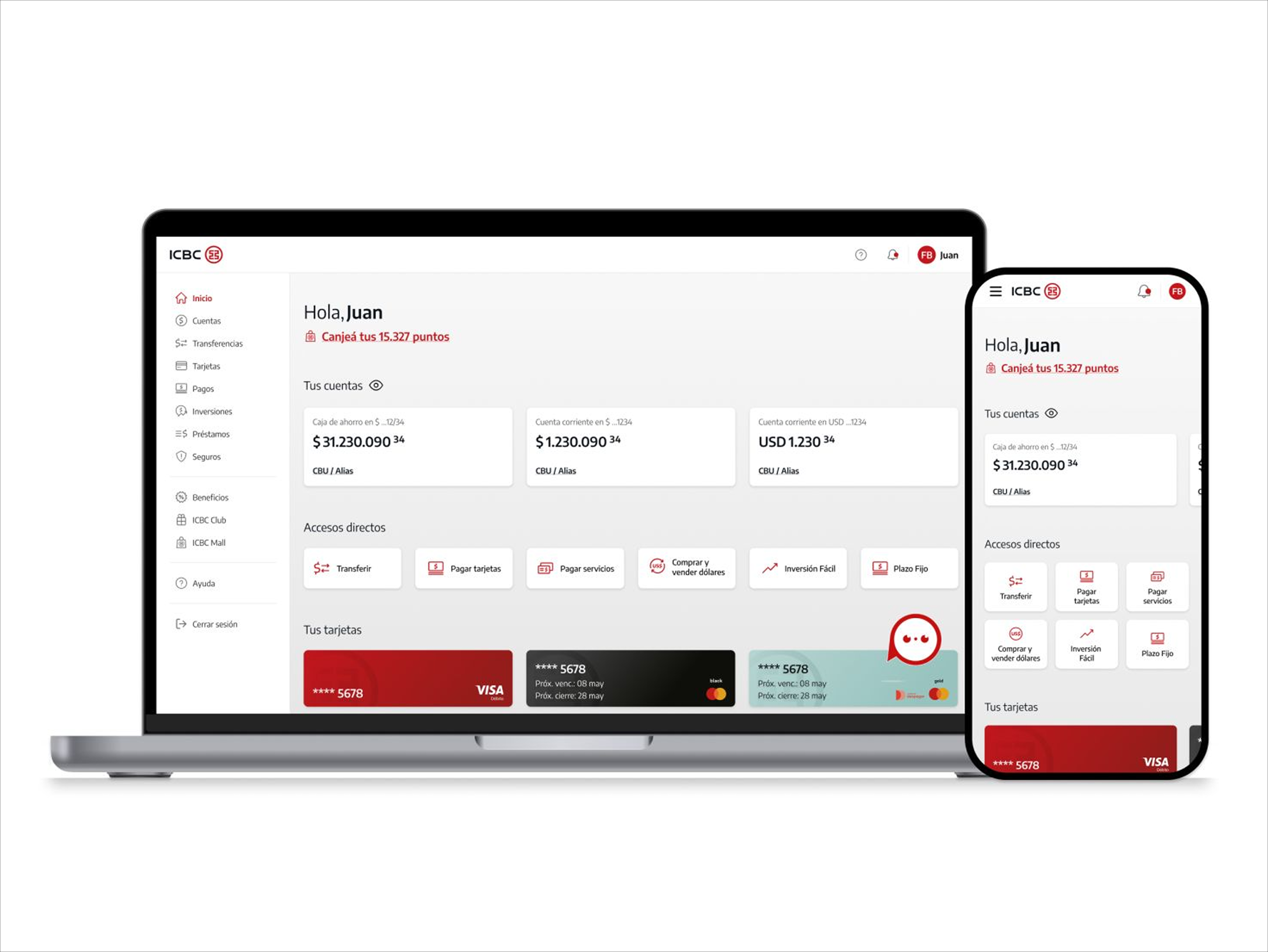 Nuevo online banking de ICBC en desktop y mobile